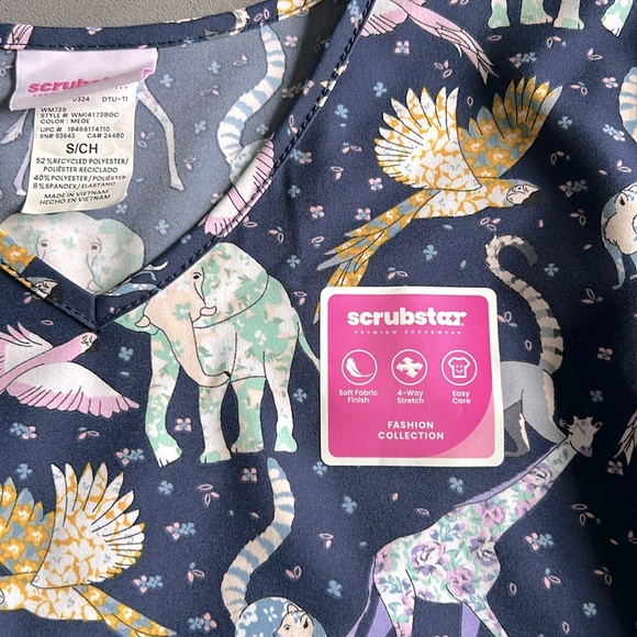 NWT Scrubstar Women’s V-Neck Print Scrub Top “Magical Menagerie” (Sz S) - Picture 5 of 7